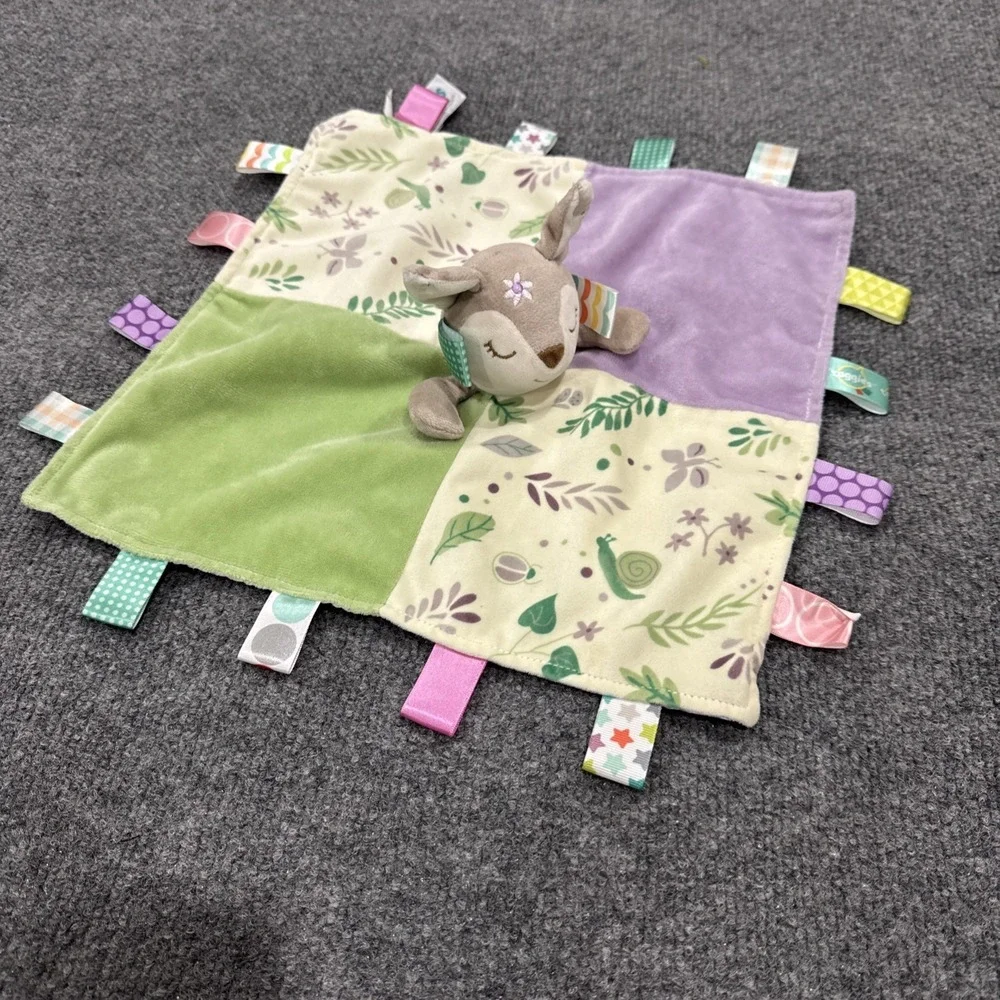 Taggies Flora Fawn Deer Baby Lovey Security Blanket Colorful Sensory Satin